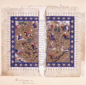 En bifolio, der viser jagtscener, slutningen af det 15. århundrede af Islamic School