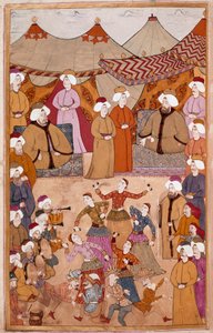 Islamisk kunst: "" Dans til glæde for Sultan Ahmet III (1673-1736)"" Gouache på Levni-papir fra "" Surnama"" (kælenavn i) Vehbi) Debut 1700-tallets Topkapi Saray Museum, Istanbul af Islamic School