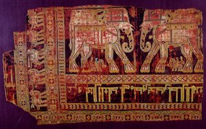 Islamisk kunst: Sankt Josses ligklæde. Silkestof, 901 e.Kr. Fra klosteret Saint Josse, Khorasan, Chorasan eller Khurasan. Herat, moderne Afghanistan. Paris, Louvre-museet af Islamic School