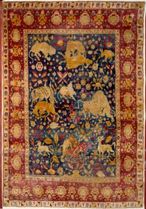 Islamisk kunst: Silketæppe med dyredekoration "" Peytel"". Fremstillet i Kashan. Paris fra det 16. århundrede, Louvre-museet af Islamic School