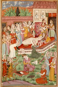 Islamisk kunst: "" Fødslen af Cesarian af Roustam""" Persisk miniature fra et manuskript af det episke digt "" Shahnameh"" (Shah Nama, Shahnama) (Kongernes Bog) af Ferdowsi (Firdawsi eller Ferdawsi eller Firdousi, ca. 940-omkring 1020) (ms. 607) Chantilly, af Islamic School