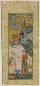 Layla besøger Majnun i ørkenen, side fra en kopi af Khamsa of Nizami af Islamic School