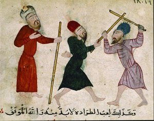 Mænd i duellering, fra Old Cairo (Fostat), 910-1171 af Islamic School