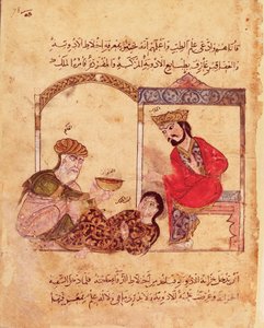 Ms.Arabe 3465 fol.78 En lægekonsultation, fra Kalilas og Dimnas bog af Islamic School