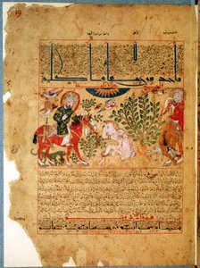 Ms. Arabe 2964 fol.19 Doktoren Anoromachus helbreder sin bror bidt af en slange, fra Treatise of Theriac efter Galien, 1217 af Islamic School