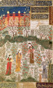 Den persiske prins Humay møder den kinesiske prinsesse Humayun i en have, ca. 1450