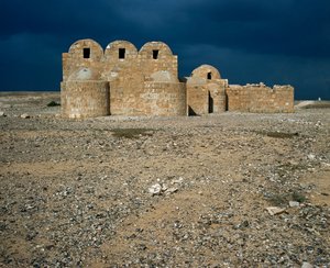 Udsigt over Qasr Amra, ørkenslotte (711-715) af Islamic School