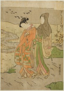 Gæs, der falder på Sumida-floden (Sumidagawa no rakugan), fra serien "Eight Views of Prosperity in the Eastern Village (Azuma no sato eiga hakkei)" af Isoda Koryusai