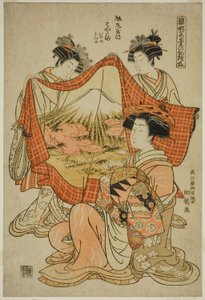 Hamaya of the Asahimaruya, fra serien "Models for Fashion: New Designs as Fresh as Young Leaves (Hinagata wakana no hatsu moyo)" af Isoda Koryusai