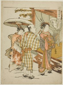 Karauta of the Ogiya in Evening Snow (Ogiya Karauta bosetsu), fra serien "Eight Views of Famous Beauties of the Pleasure Quarters (Seiro meifu hakkei)" af Isoda Koryusai