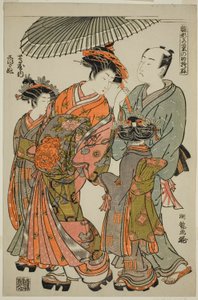 Shioginu of the Tsutaya, fra serien "Models for Fashion: New Designs as Fresh as Young Leaves (Hinagata wakana no hatsu moyo)" af Isoda Koryusai