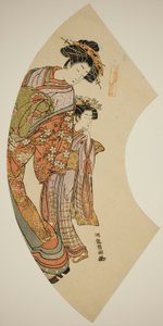 Courtesane Hanaogi fra Ogiya og hendes ledsager, fra serien "Fans of the East (Azuma ogi)" af Isoda Koryusai
