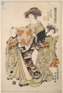 Kurtisanen Sugatami fra bordellet Tsuruya, fra serien «En mønsterbog med årets første mønstre, friske som forårsurter» («Hinagata wakana no hatsu moyō») af Isoda Koryusai