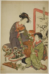 Den niende måned (Choyo), fra serien "A Fashionable Parody of the Five Festivals (Furyu yatsushi gosekku)" af Isoda Koryusai
