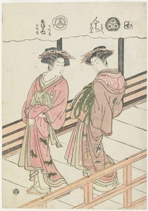 To kurtisaner på en veranda, 1777 (træblok i farver) af Isoda Koryusai