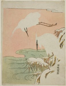 To egrets i sneen af Isoda Koryusai