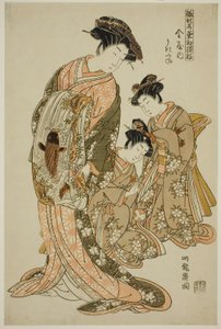 Ukifune of the Kanaya, fra serien "Models for Fashion: New Designs as Fresh as Young Leaves (Hinagata wakana hatsu moyo)" af Isoda Koryusai