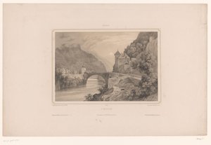 Udsigt over Saint-Maurice i Schweiz St. Maurice (titel på objekt) Ansigter i Schweiz (serietitel) Suisse (serietitel på objekt)