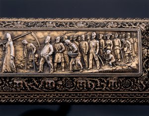 Detalje af et miniature menneskeskelet og sarkofag af Israel Rouchomovsky