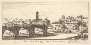 Senatorial Bridge, nykyään nimeltään Ponte Rotto (Broken Bridge), n.1748 (kaiverrus) af Israël Silvestre