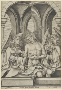 Kristus som sorgens mand mellem to engle, ca. 1500., ca. 1500. af Israhel van Meckenem