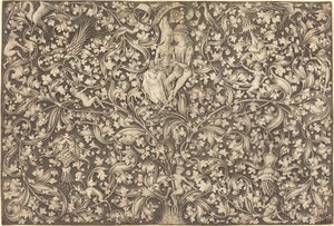Ornamentpanel med to elskende, ca. 14901500. af Israhel van Meckenem