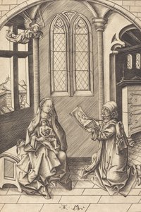 Sankt Lukas tegner et portræt af jomfruen, ca. 1475. af Israhel van Meckenem