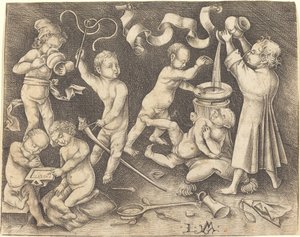 Syv børn i leg, ca. 1490. af Israhel van Meckenem