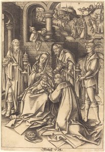 Magiernes tilbedelse af Israhel van Meckenem after Hans Holbein the Elder