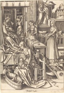 Jomfruens fødsel af Israhel van Meckenem after Hans Holbein the Elder