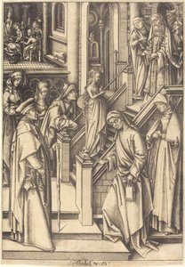 Præsentationen af jomfruen af Israhel van Meckenem after Hans Holbein the Elder