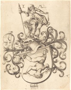 Våbenskjold med Tumbling Boy af Israhel van Meckenem after Master of the Housebook