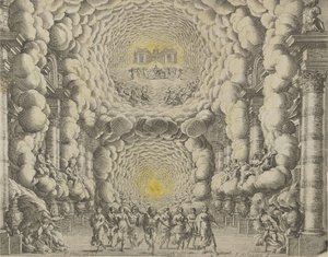 Design til et teatersæt skabt af Giacomo Torelli da Fano til balletten 