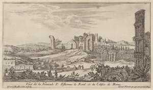 Udsigt over Navicule St. Estienne le Rond og Colosseum i Rom af Israël Silvestre