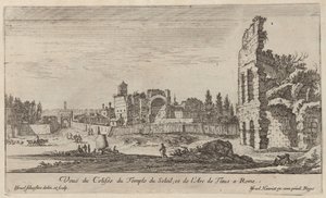 Udsigt over Colosseum i Soltemplet og Titusbuen i Rom af Israël Silvestre