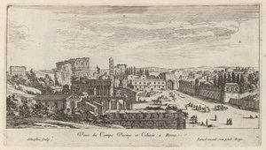 Udsigt over Campo Vaccino og Colosseum i Rom af Israël Silvestre
