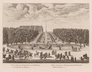 Udsigt over Château de Versailles fra siden af ​​gyden og dragefontænen af Israël Silvestre