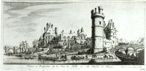Perspektiv udsigt over Tour de Nesle og Hotel de Nevers af Israël Silvestre the Younger