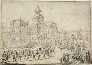 Religiøs procession på vej ind i Schloss Mirabell, Salzburg af Israël Silvestre the Younger