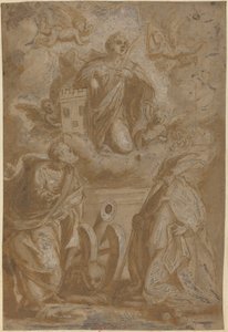 Sankt Barbara i herlighed med de hellige Nicholas og Hieronymus af Italian 16th Century