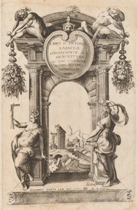 Bog, der tilhører arkitekturen [Titelside] af Italian 16th Century, after Antonio Labacco, published by Giovanni Boni