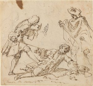 Tre mænd kæmper af Italian 17th or 18th Century