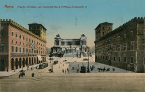 Piazza Venezia og monument til kong Victor Emmanuel II af Italien, Rom. Postkort sendt i 1913. af Italian Photographer