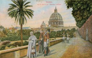 Pave Pius X i Vatikanets haver, Rom. Postkort sendt i 1913. af Italian Photographer