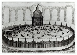 En kanin med voliere til små fugle, fra Le Fabbriche e i Giardini dellEcc. Casa Barbariga, af D. Rossetti, indgraveret af G. Campana, udgivet 1702 af Italian School