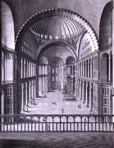 En udsigt over indersiden af moskeen Santa Sophia i Konstantinopel taget i 1786, indgraveret af Domenico Pronti (fl.1788-1815) 1788 (gravering) af Italian School