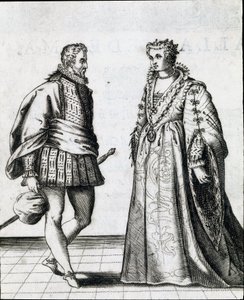 Et par italiensk adel. Gravering fra "" Il ballarino "" (eller Il ballerino) handler om dansemesteren Fabritio Carosos (1527 / 1535-1605 / 1620) dans 1581. Civico Museo Biblioteca Musicale, Bologna af Italian School