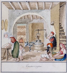 Et rustikt interiør i Cagliari, tryk ms. 258, Luzzetti Samling af Italian School