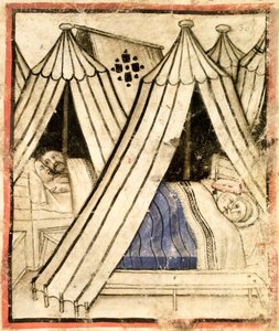 Tilføj 15277 f.51 Israelitterne hengiver sig til seksuel umoral med de moabitiske kvinder i deres telte, ca. 1350-99 (vellum) af Italian School