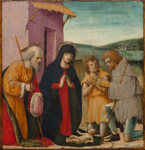 Tilbedelse af hyrderne, ca. 1480-1500 (olie på træ) af Italian School